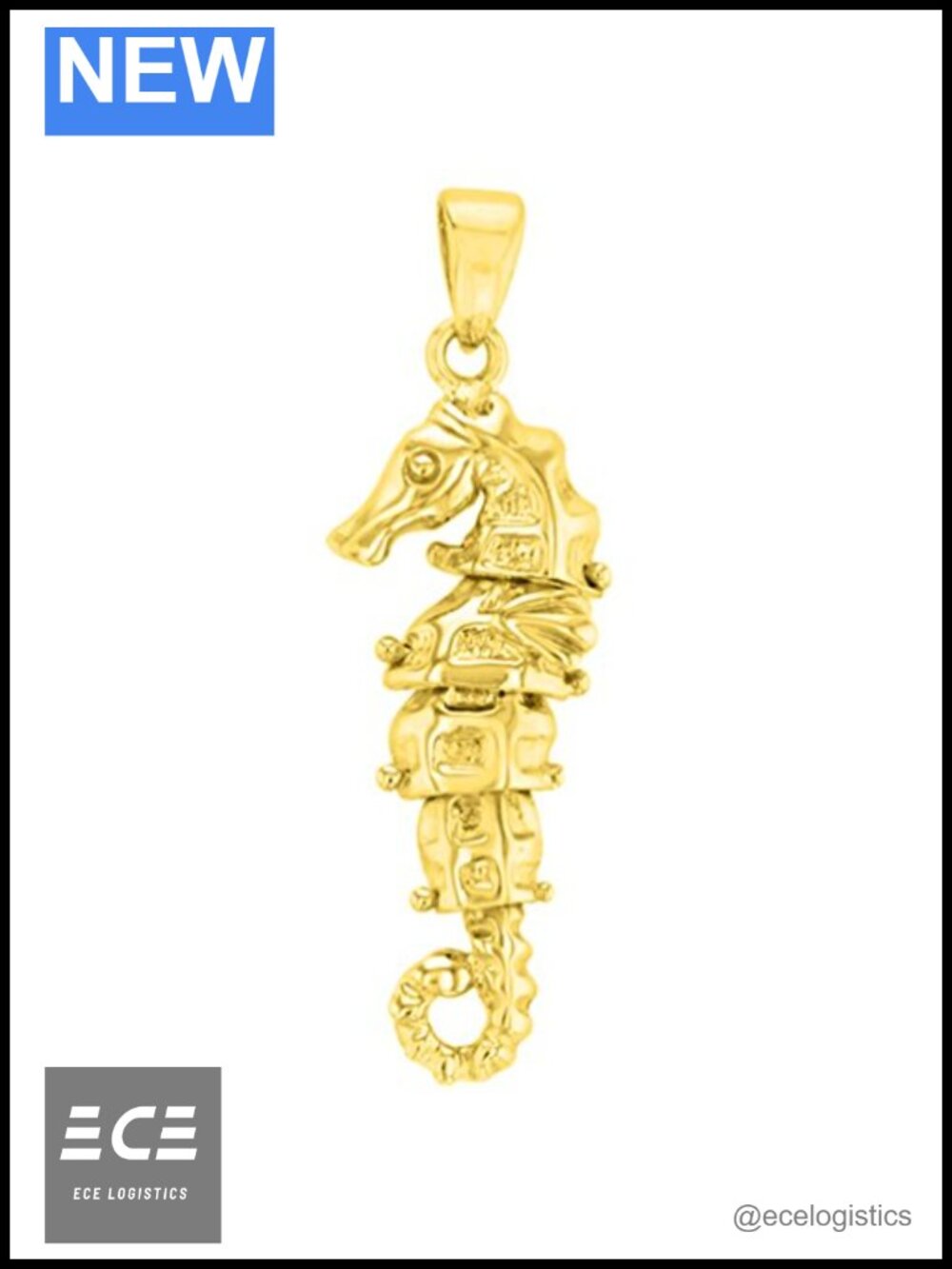 Solid 14K Yellow Gold Dangling Seahorse Pendant Necklace